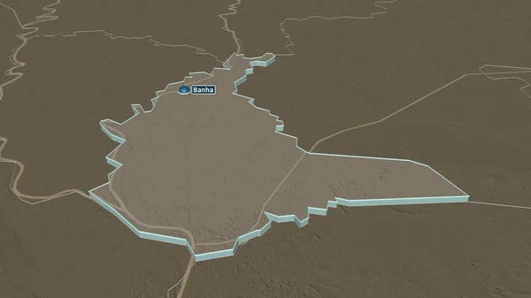 Zoom Auf Qalyubiyah Gouvernement Von Ägypten Schräge Perspektive Farbige Landkarte — Stockfoto