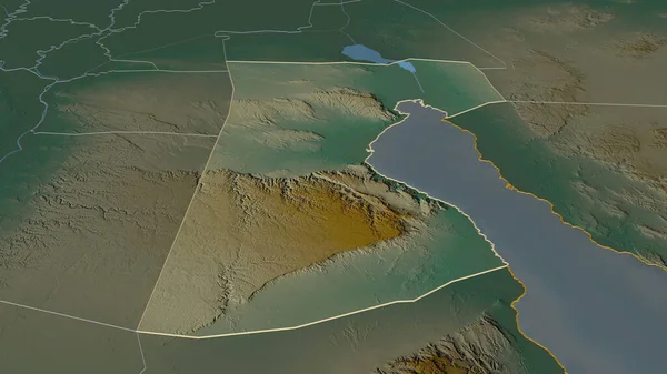 Zoom Suways Governorate Egypt Outlined Oblique Perspective Topographic Relief Map — Stock Photo, Image