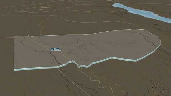 Ampliar Asyut Gobernación Egipto Extruido Perspectiva Oblicua Mapa Coloreado Tocado — Foto de Stock