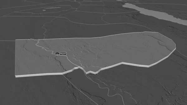 Ampliar Asyut Gobernación Egipto Extruido Perspectiva Oblicua Mapa Elevación Bilevel —  Fotos de Stock