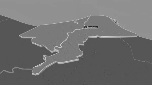 Zoom Dumyat Governatorato Egitto Estruso Prospettiva Obliqua Mappa Elevazione Bilivello — Foto Stock