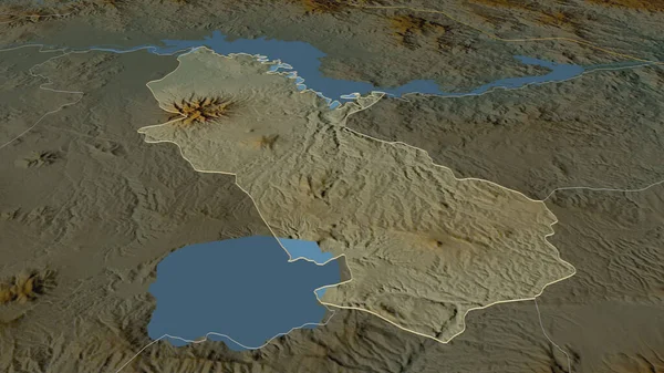将重点放在Cuscatlan 萨尔瓦多省 斜的角度 带有地表水的地形图 3D渲染 — 图库照片