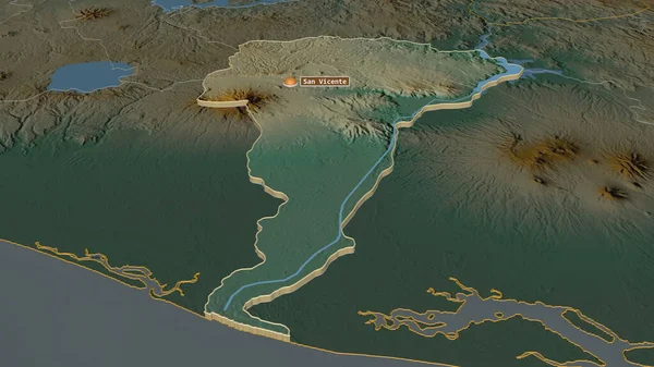 Zoom San Vicente Departamento Salvador Extrudido Perspectiva Óbvia Mapa Topográfico — Fotografia de Stock