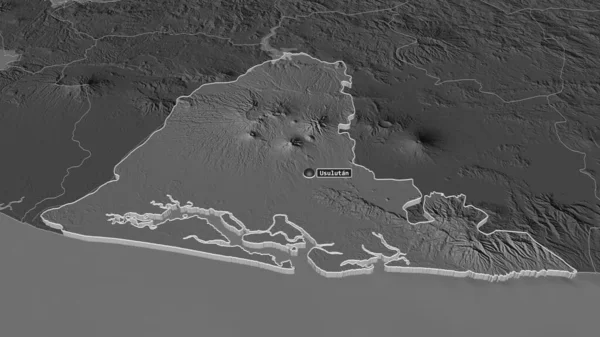 Zoom Usulutan Department Salvador Extruded Oblique Perspective Bilevel Elevation Map — Stock Photo, Image