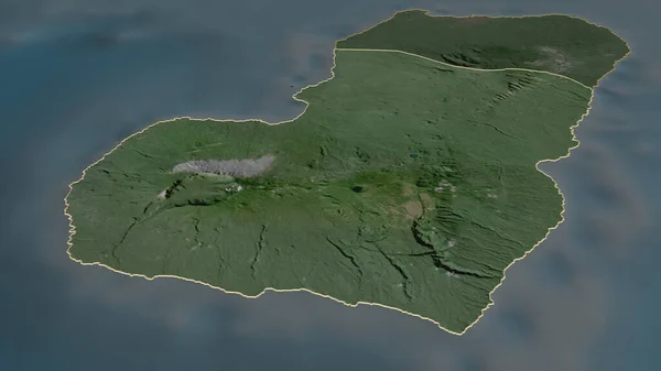 Zoom Bioko Sur Province Equatorial Guinea Outlined Oblique Perspective Satellite — Stock Photo, Image