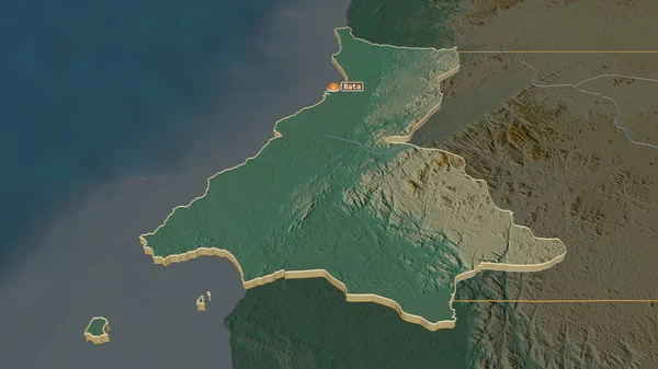 Zoom Litoral Provincia Guinea Ecuatorial Extruido Perspectiva Oblicua Mapa Topográfico — Foto de Stock