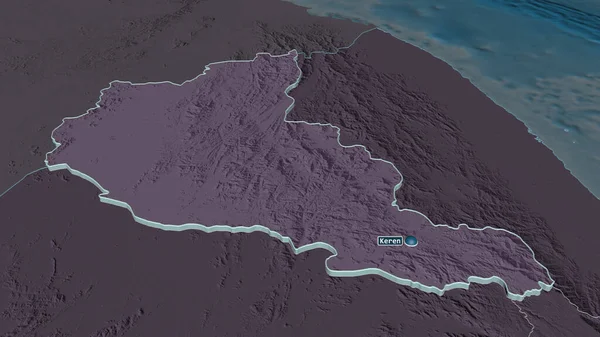 Zoom Anseba Regione Dell Eritrea Estruso Prospettiva Obliqua Mappa Colorata — Foto Stock