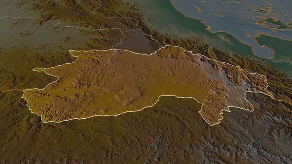 Zoom Debub Region Eritrea Outlined Oblique Perspective Topographic Relief Map — Stock Photo, Image