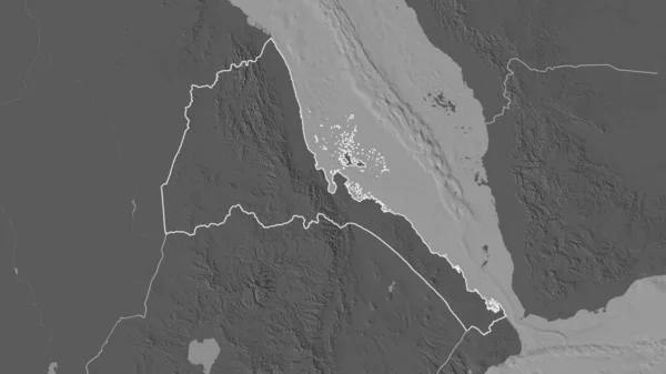 Obrysový Tvar Oblasti Eritreje Bilevel Elevační Mapa Povrchovými Vodami Vykreslování — Stock fotografie