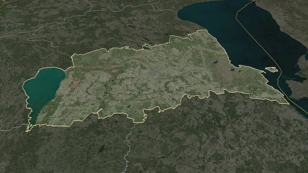 Zoom Tartu County Estonia Outlined Oblique Perspective Satellite Imagery Rendering — Stock Photo, Image