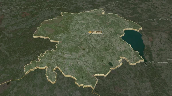 Zoom Viljandi County Estonia Extruded Oblique Perspective Satellite Imagery Rendering — Stock Photo, Image