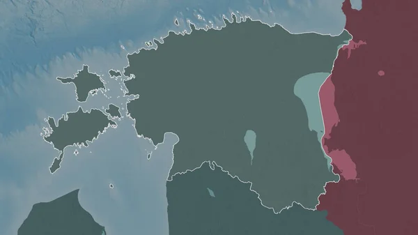Outlined shape of the Estonia area. Colored and bumped map of the administrative division with surface waters. 3D rendering