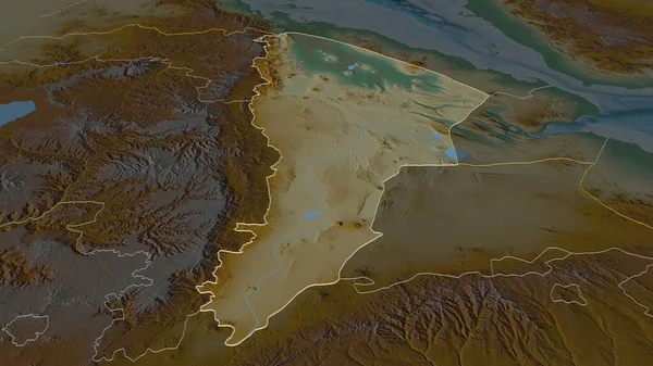 放大阿法尔 埃塞俄比亚国 斜的角度 带有地表水的地形图 3D渲染 — 图库照片