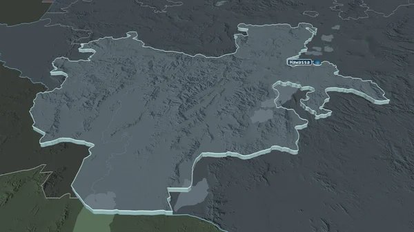 加大对南部国家 埃塞俄比亚国 的打击力度 斜的角度 用地表水绘制了行政区划的彩色和凹凸的地图 3D渲染 — 图库照片