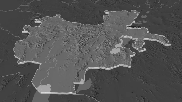 加大对南部国家 埃塞俄比亚国 的打击力度 斜的角度 带地表水的双层高程图 3D渲染 — 图库照片