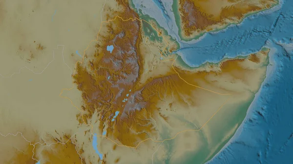 Omlijnde Vorm Van Het Ethiopische Gebied Topografische Reliëfkaart Met Oppervlaktewateren — Stockfoto