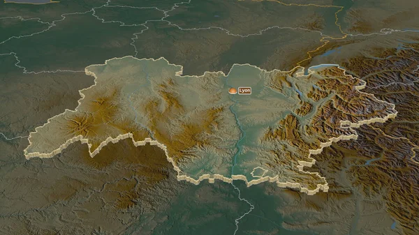 Zoom Alvernia Rodano Alpi Regione Francia Estruso Prospettiva Obliqua Mappa — Foto Stock