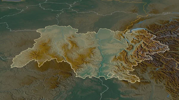 Ingrandisci Auvergne Rhone Alpes Regione Francia Delineato Prospettiva Obliqua Mappa — Foto Stock