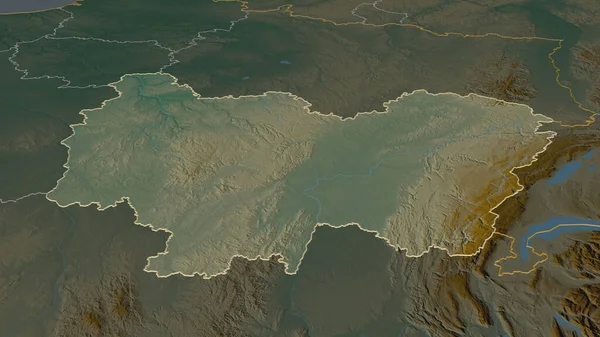 Bourgogne Franche Comte フランス領 のズームアウト 嘘の見方だ 地表水と地形救援マップ 3Dレンダリング — ストック写真