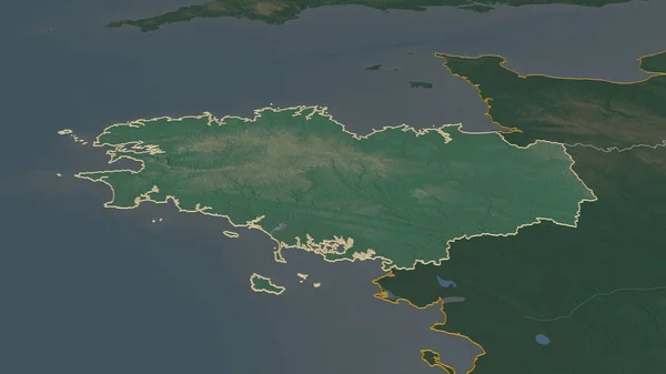 Ingrandisci Sulla Bretagne Regione Francia Delineata Prospettiva Obliqua Mappa Topografica — Foto Stock