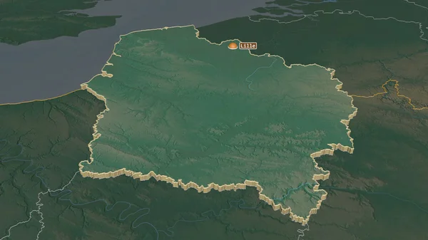 Zoom Hauts France Regione Della Francia Estruso Prospettiva Obliqua Mappa — Foto Stock