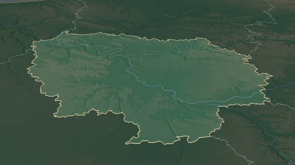 Zoom Ile France Region France Outlined Oblique Perspective Topographic Relief — Stock Photo, Image