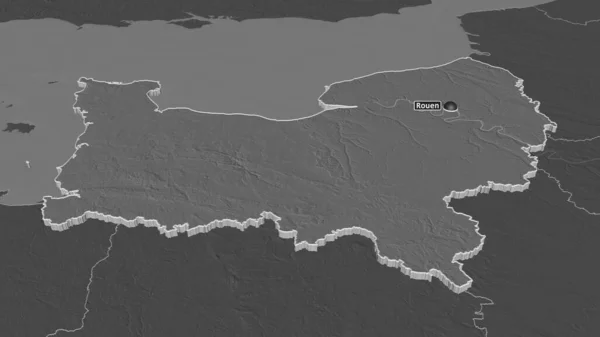 Powiększ Normandie Region Francji Wytłaczane Perspektywa Ukośna Dwupoziomowa Mapa Wysokości — Zdjęcie stockowe