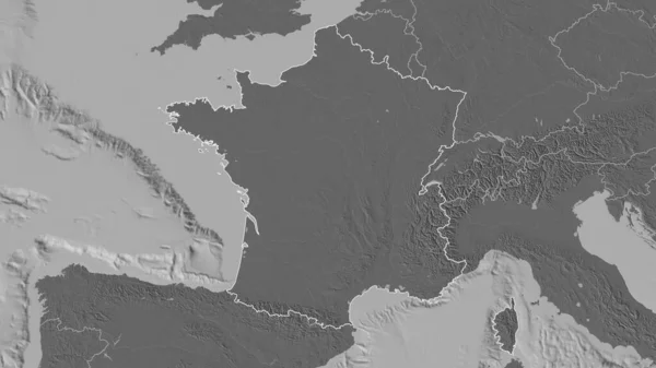 Forma Delineada Zona Francia Mapa Elevación Bilevel Con Aguas Superficiales — Foto de Stock