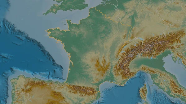 Forma Delineada Zona Francia Mapa Topográfico Relieve Con Aguas Superficiales —  Fotos de Stock