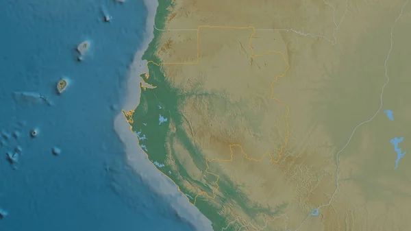 Omlijnde Vorm Van Het Gabon Gebied Topografische Reliëfkaart Met Oppervlaktewateren — Stockfoto