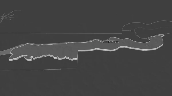 ローワー川 ガンビアの分割 でズーム押出 嘘の見方だ 地表水と二階の標高マップ 3Dレンダリング — ストック写真