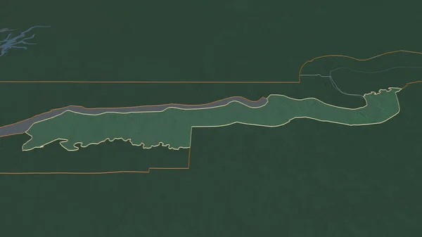 Zoom Lower River Division Gambia Outlined Oblique Perspective Topographic Relief — Stock Photo, Image