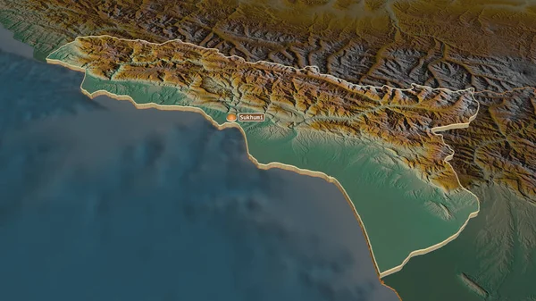 Ampliar Abjasia República Autónoma Georgia Extruido Perspectiva Oblicua Mapa Topográfico — Foto de Stock