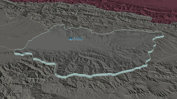 Zoom Sur Imereti Région Géorgie Extrudé Perspective Oblique Carte Colorée — Photo