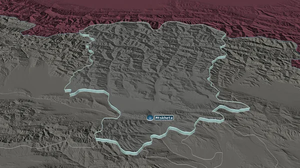 Ampliar Mtskheta Mtianeti Región Georgia Extruido Perspectiva Oblicua Mapa Coloreado — Foto de Stock