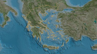 Yunanistan bölgesinin ana hatlarıyla çizilmiş hali. Uydu görüntüleri. 3B görüntüleme