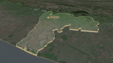 Suchitepequez 'e (Guatemala Departmanı) yakınlaştır. Belirsiz bir bakış açısı. Uydu görüntüleri. 3B görüntüleme