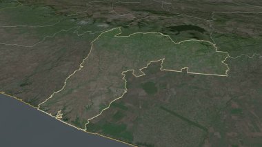 Suchitepequez 'e (Guatemala Departmanı) yakınlaştır. Belirsiz bir bakış açısı. Uydu görüntüleri. 3B görüntüleme