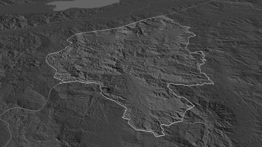 Copan (Honduras Departmanı) ana hatlarıyla yakınlaştır. Belirsiz bir bakış açısı. Yüzey sularıyla çift seviyeli yükseklik haritası. 3B görüntüleme