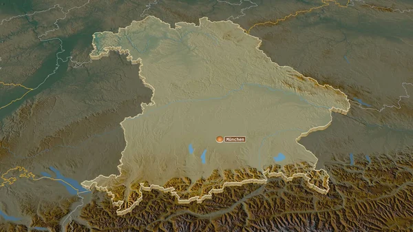 Zoom Baviera Estado Alemanha Extrudido Perspectiva Óbvia Mapa Topográfico Relevo — Fotografia de Stock
