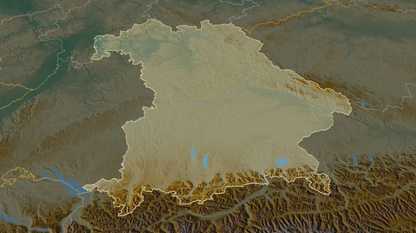 Zoom Baviera Estado Alemanha Delineado Perspectiva Óbvia Mapa Topográfico Relevo — Fotografia de Stock