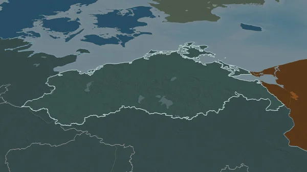 Zoom Auf Mecklenburg Vorpommern Schräge Perspektive Farbige Landkarte Des Verwaltungsbezirks — Stockfoto