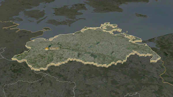 Inzoomen Mecklenburg Vorpommern Deelstaat Duitsland Geëxtrudeerd Obliek Perspectief Satellietbeelden Weergave — Stockfoto