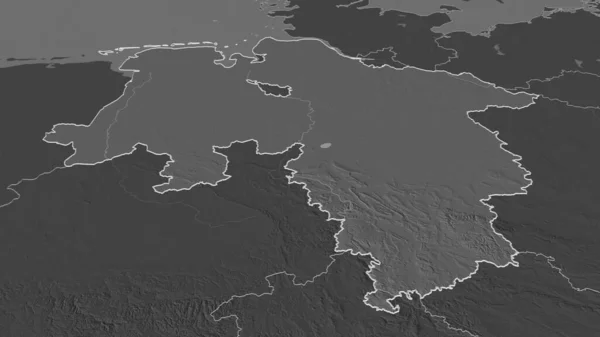Zoom Niedersachsen Stato Della Germania Delineato Prospettiva Obliqua Mappa Elevazione — Foto Stock