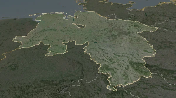 Powiększ Niedersachsen Stan Niemcy Przedstawione Perspektywa Ukośna Zdjęcia Satelitarne Renderowanie — Zdjęcie stockowe