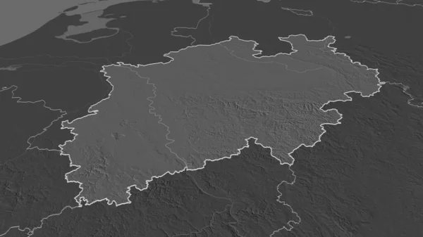 Zoom Nordrhein Westfalen State Germany Outlined Oblique Perspective Bilevel Elevation — Stock Photo, Image