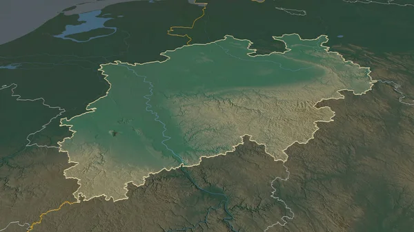 Zoom Nordrhein Westfalen Estado Alemanha Delineado Perspectiva Óbvia Mapa Topográfico — Fotografia de Stock