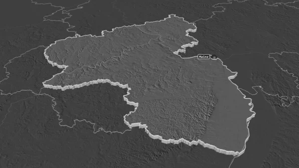 Ampliar Rheinland Pfalz Estado Alemania Extruido Perspectiva Oblicua Mapa Elevación — Foto de Stock