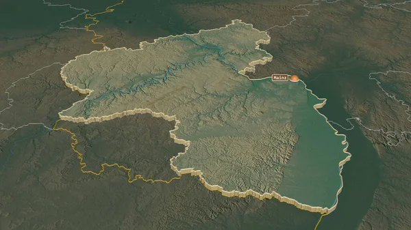 Ampliar Rheinland Pfalz Estado Alemania Extruido Perspectiva Oblicua Mapa Topográfico — Foto de Stock