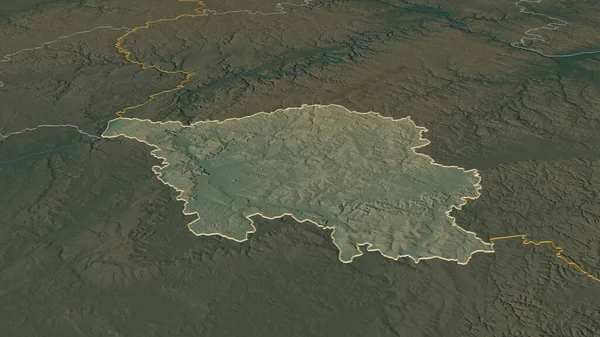 Zoom Saarland State Germany Outlined Oblique Perspective Topographic Relief Map — Stock Photo, Image